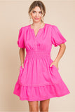 Pink Dress w/ Smocked Waistline