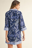 Blue 3/4 Sleeve Boho Floral Dress G14849