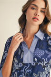 Blue 3/4 Sleeve Boho Floral Dress G14849