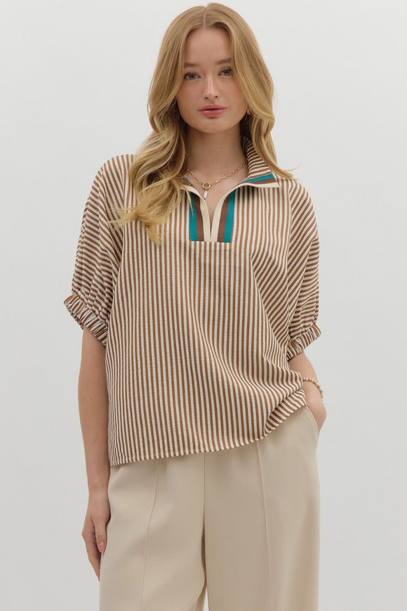 Caramel Stripe Dolman Top T25970
