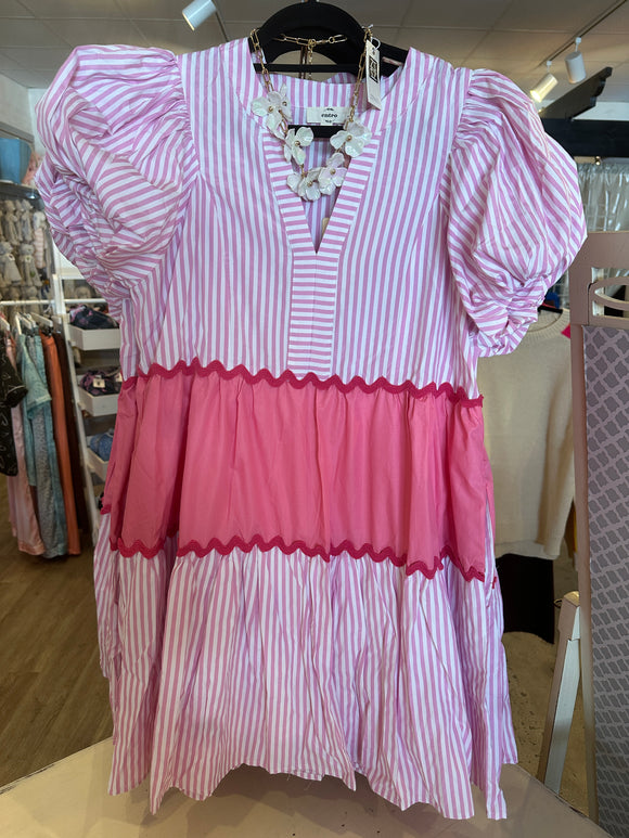 Pink Stripe Ric Rack Detail Dress