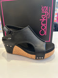 Corky’s Black Smooth Carley Wedge Sandals