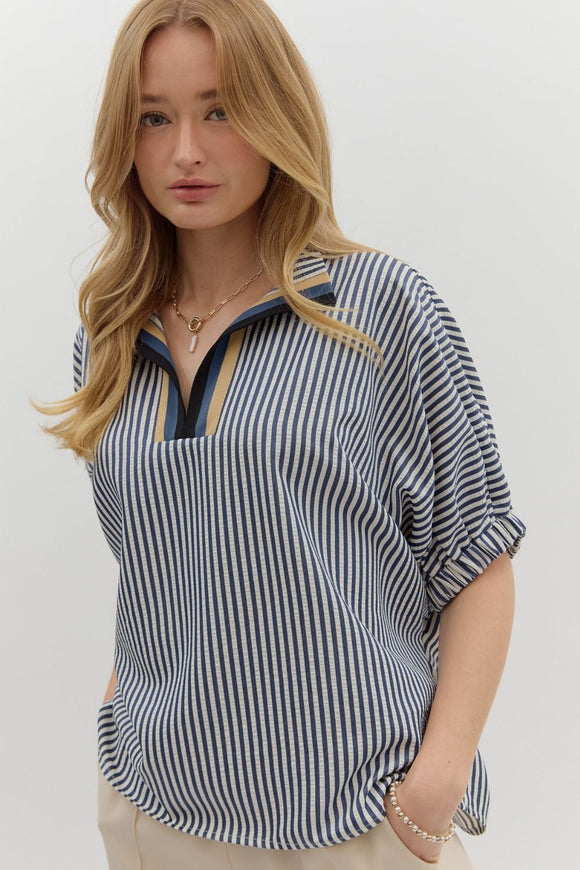 Navy Stripe Dolman Top T25970