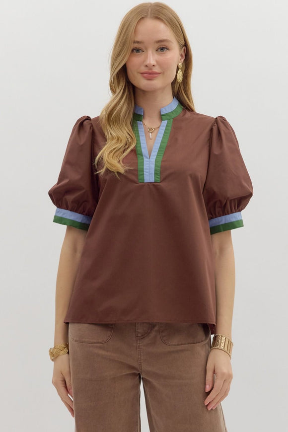 Chocolate Bubble Sleeve Top T26097