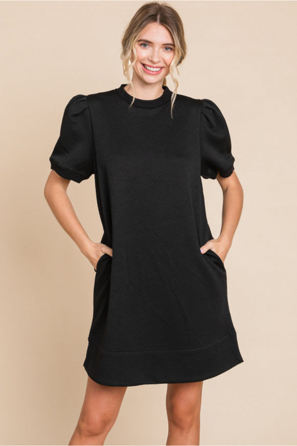 Black Textured Dress w/ Pockets