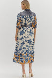 Blue Botanical Print Midi Shirt Dress D27894