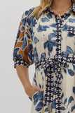 Blue Botanical Print Midi Shirt Dress D27894