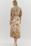 Olive Botanical Print Midi Shirt Dress D27894