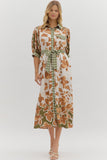 Olive Botanical Print Midi Shirt Dress D27894