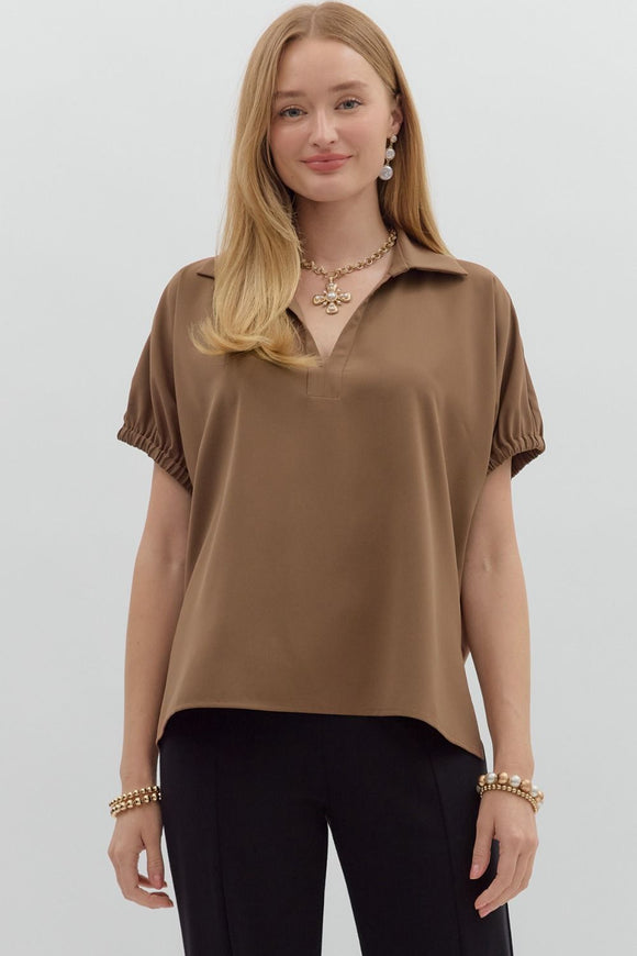 Camel Split Collar Top T27518