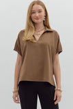 Camel Split Collar Top T27518