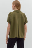 Olive Split Collar Top T27518