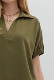Olive Split Collar Top T27518