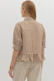 Brown Stripe Ruffle Hem Top T27230