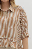 Brown Stripe Ruffle Hem Top T27230
