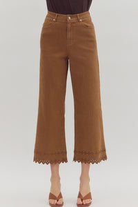 Brown High Waist Embroidered Ankle Pant P26396