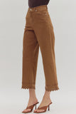 Brown High Waist Embroidered Ankle Pant P26396