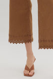 Brown High Waist Embroidered Ankle Pant P26396