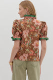 Brown Floral Puff Sleeve Top T27949