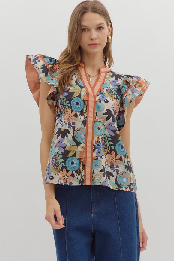 Cinnamon Floral Print Top T28208