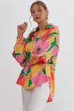 Pink Yellow Print Button Up Top