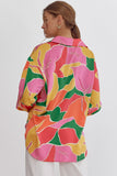 Pink Yellow Print Button Up Top