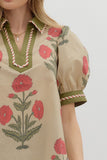 Ecru Floral Bubble Sleeve Top T27875