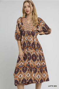 Latte Mix Print Midi Dress K1127