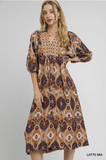 Latte Mix Print Midi Dress K1127