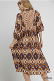 Latte Mix Print Midi Dress K1127