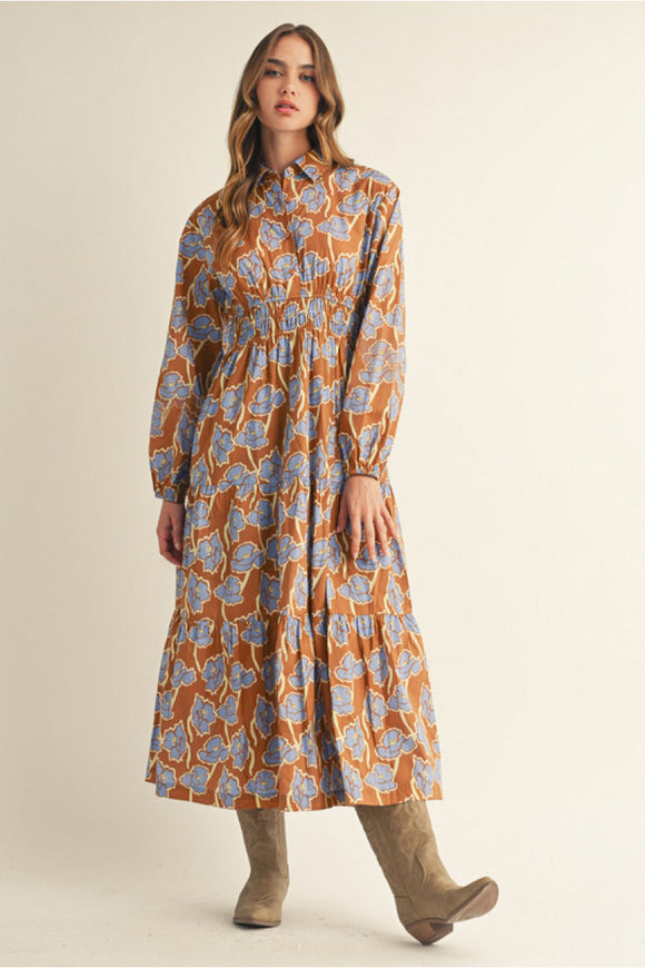 Toffee Tiered Floral Midi Dress H42047
