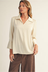 Ivory Satin Top w/ Pearl Button G14817