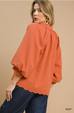 Rust Split Neck Top w/ Balloon Sleeves C5060