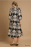 Black Mix Print Floral MIDI Dress K0756