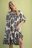 Black Mix Print Dress w/ Neck Tie TG1885