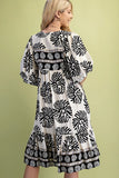 Black Mix Print Dress w/ Neck Tie TG1885