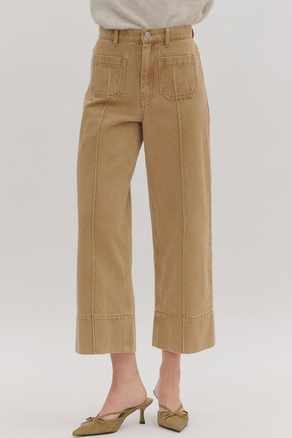 Camel Wide-Leg Ankle Pant w/ Wide Cuff P27096