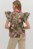 Olive Paisley Print Top T27145