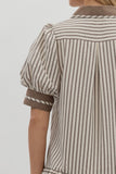 Mocha Mousse Stripe Puff Sleeve Dress D27123