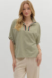 Olive Stripe Print Dolman Top T25970