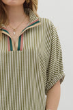 Olive Stripe Print Dolman Top T25970