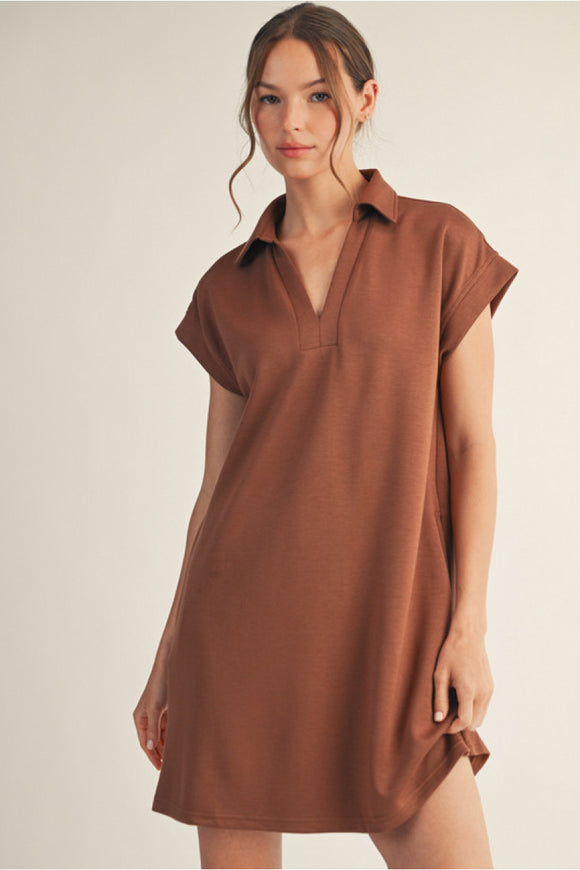 Mocha Mousse Solid Collared Dress H12100