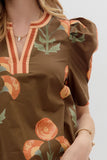 Brown Floral Print Puff Sleeve Top T26120