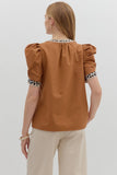 Caramel Solid Top w/ Leopard Detail T26719