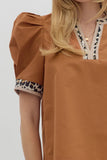 Caramel Solid Top w/ Leopard Detail T26719