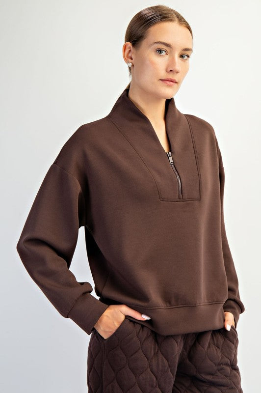 Espresso Modal Scuba Luxe V-Neck Pullover J3103