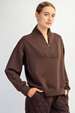 Espresso Modal Scuba Luxe V-Neck Pullover J3103