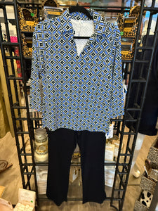 Lulu-B 3/4 Slv V-Neck w/ Collar- GDSB