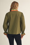 Olive Ruffled Long Sleeve Top H12565