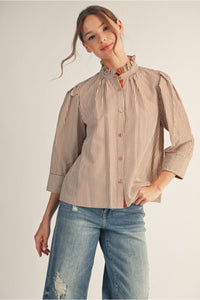 Mocha Stripe Button Top G14076